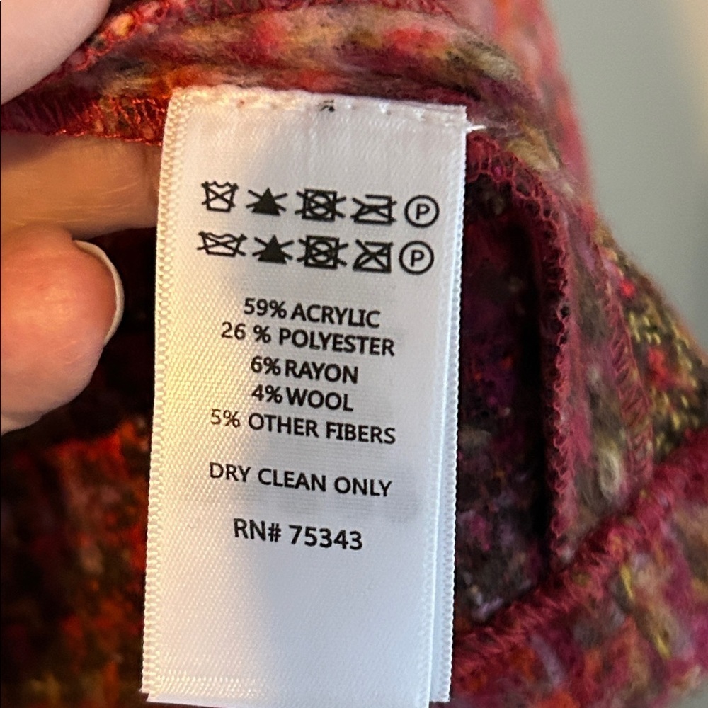 Christian Soriano Red and Brown Plaid open front coat. pockets. - Picture 6 of 6